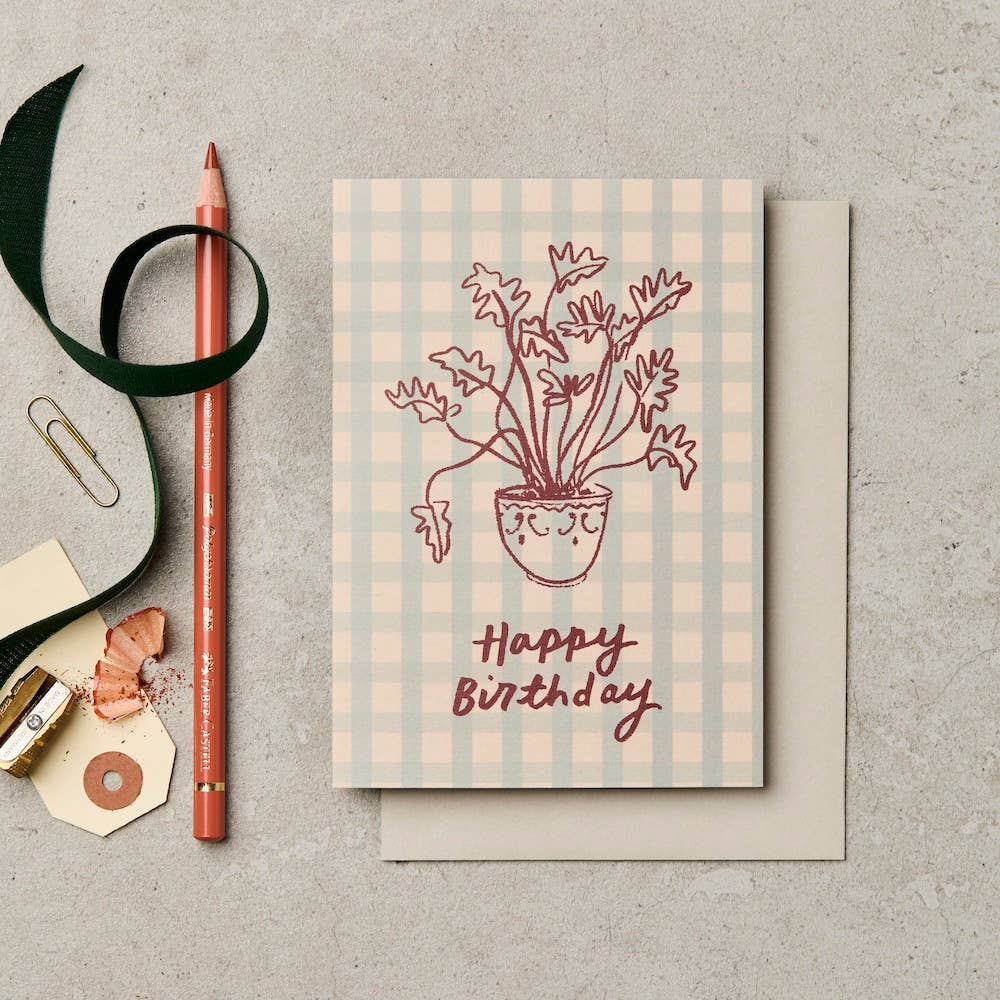 Happy Birthday Card - Gingham Plant