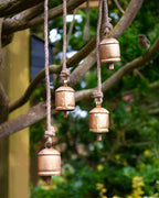Four Vintage Bells on Rustic Rope