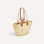 Parisienne Market Basket Bag - Straw, Brown leather handles