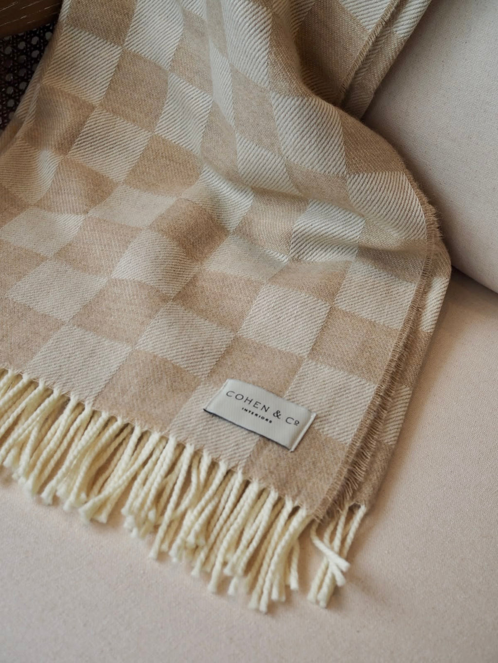 Erin Merino Lambswool Throw - Beige Check