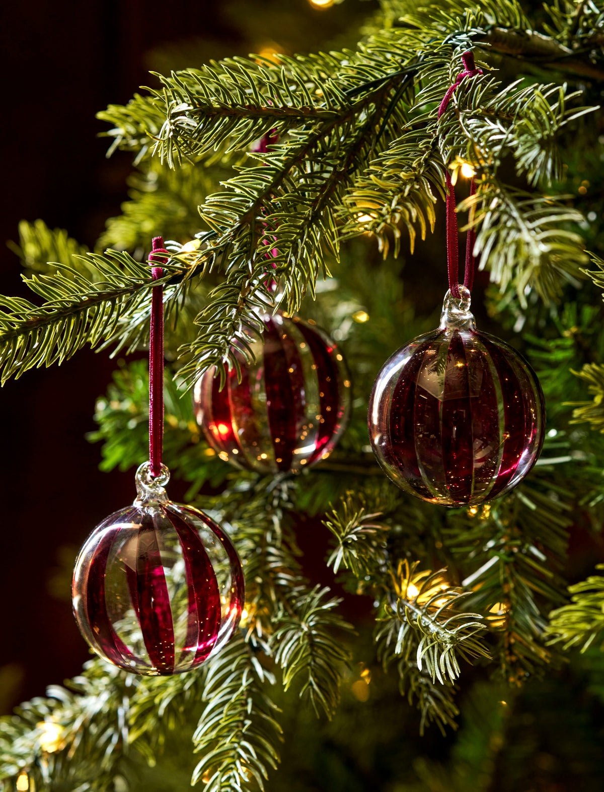 Purton Glass Christmas Baubles - Berry Stripes
