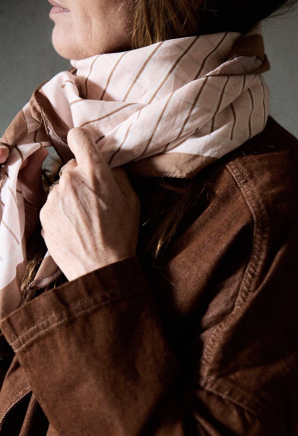 XL Gabrielle Cotton Voile Scarf: Cream & Brown Stripes