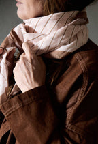 XL Gabrielle Cotton Voile Scarf: Cream & Brown Stripes