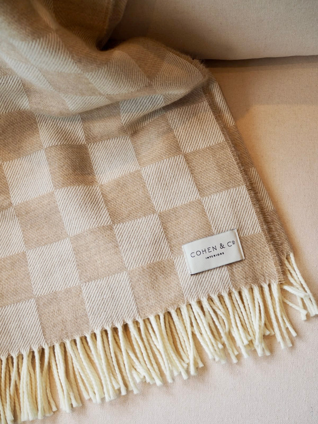 Erin Merino Lambswool Throw - Beige Check