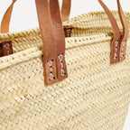 Parisienne Market Basket Bag - Straw, Brown leather handles