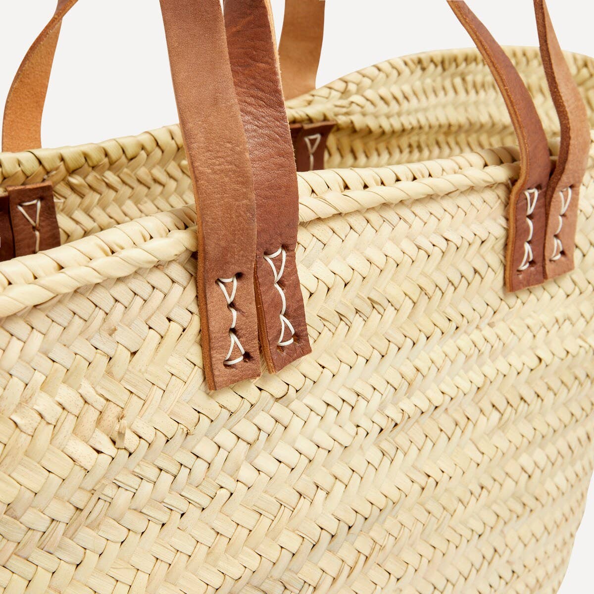 Parisienne Market Basket Bag - Straw, Brown leather handles