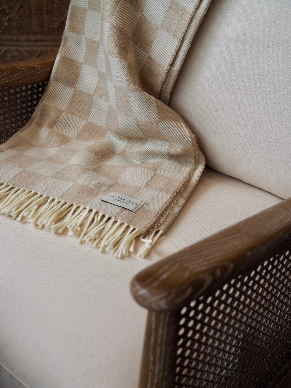 Erin Merino Lambswool Throw - Beige Check