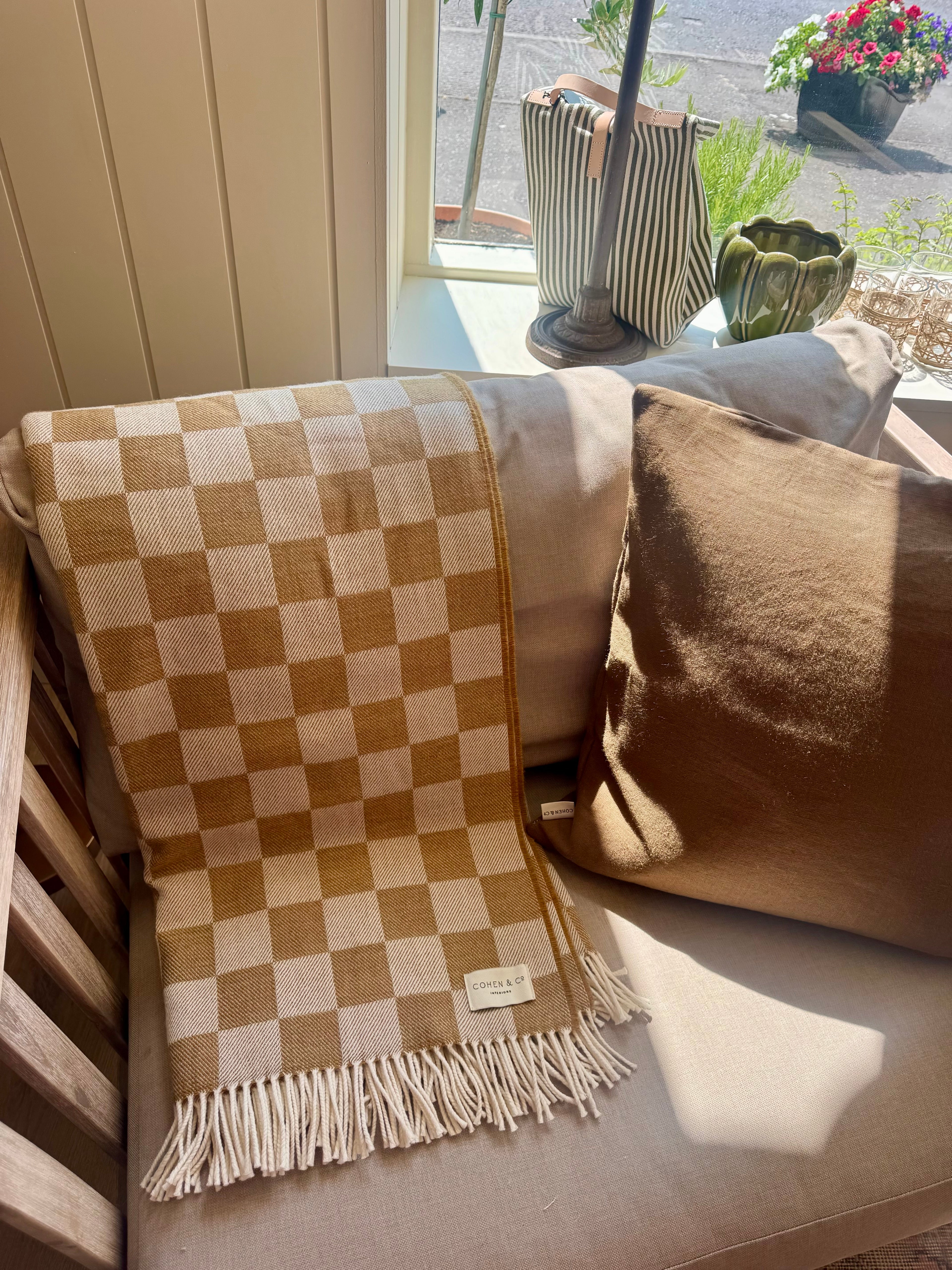 Cara Merino Lambswool Throw - Mustard Check
