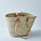 Parisienne Market Basket Bag - Straw, pink leather handles