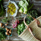 Parisienne Market Basket Bag - Straw, pink leather handles