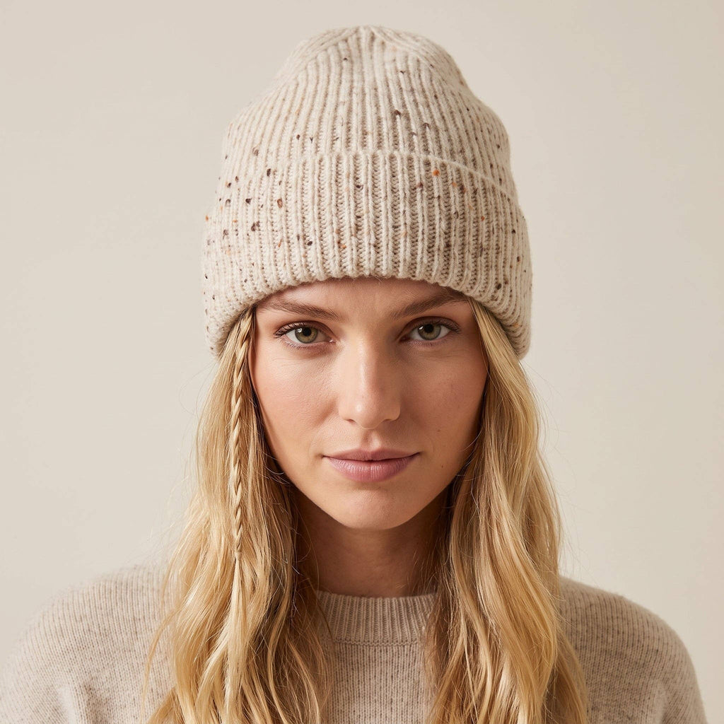 Woolen Beanie hat - Cream Marl