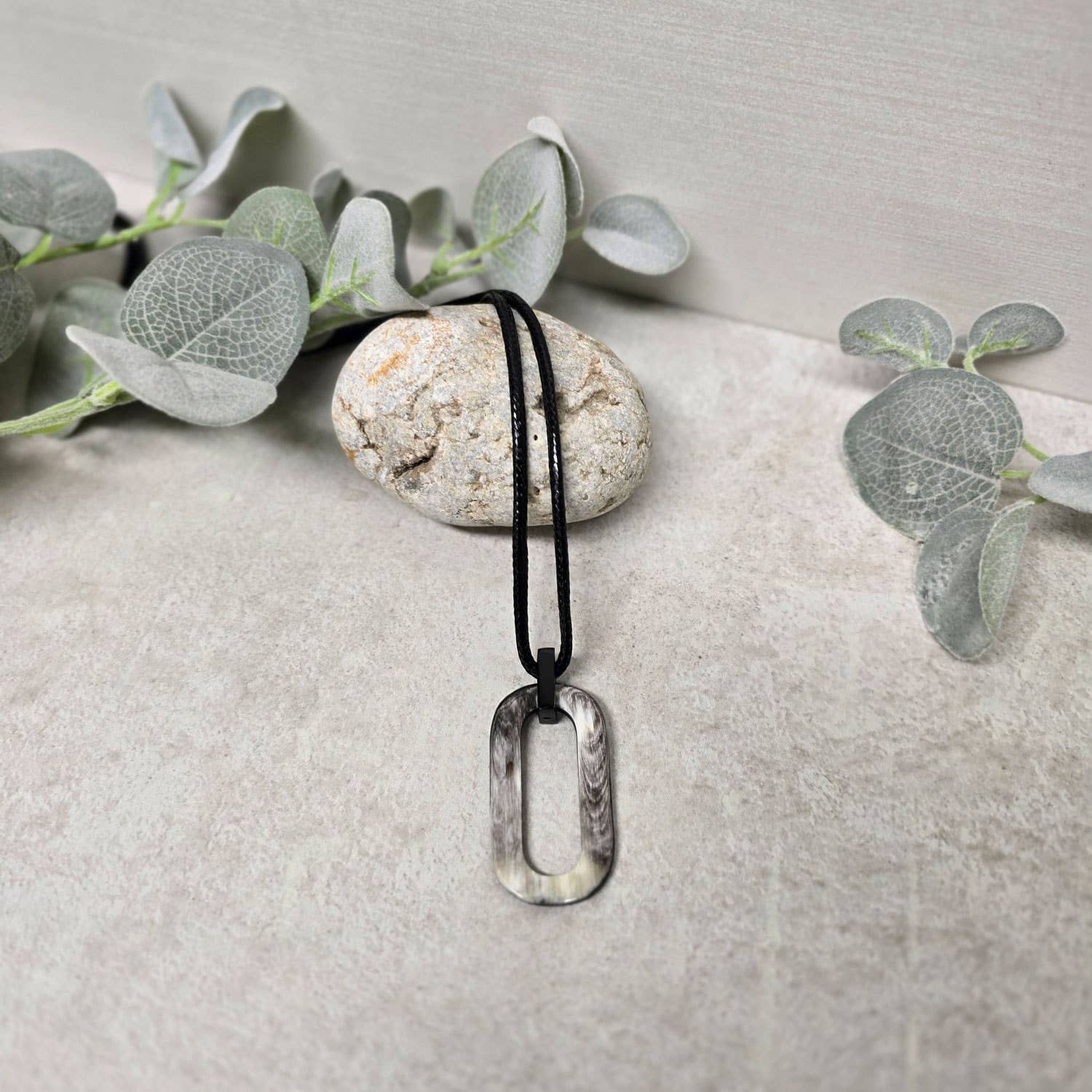 BRANCH -- Black Natural Large Rectangle Buffalo Horn & Cord Pendant