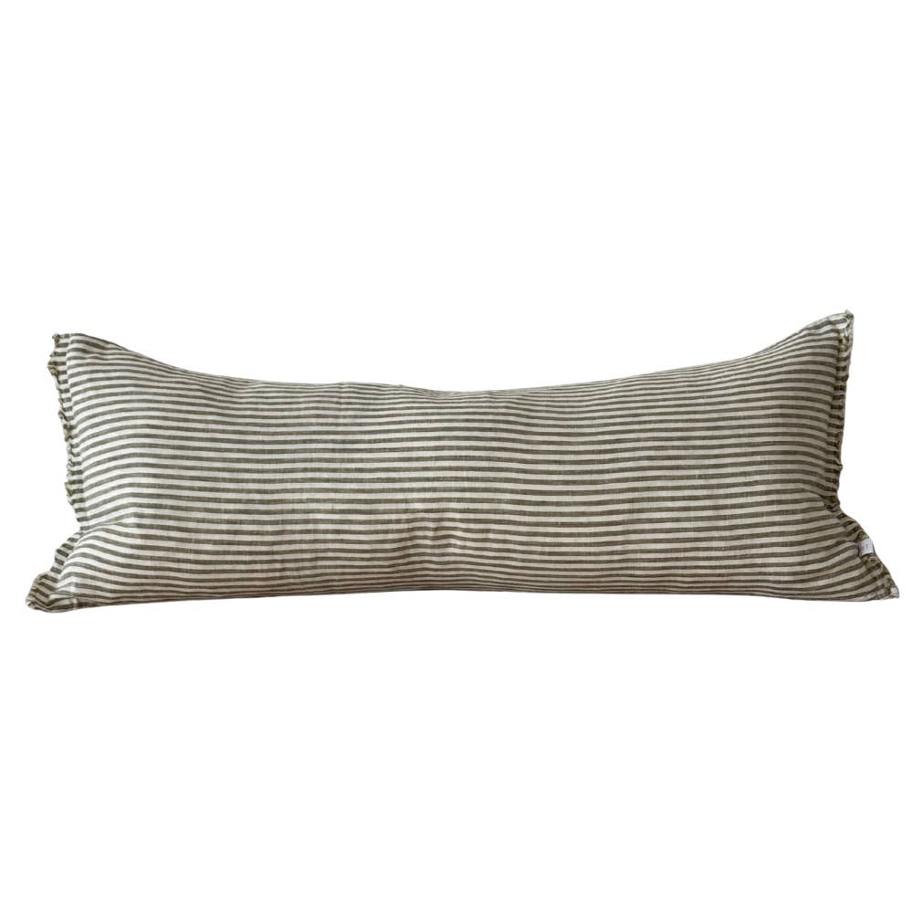 Esmee Olive Stripe Bolster Cushion – Olive Stripe 80x30