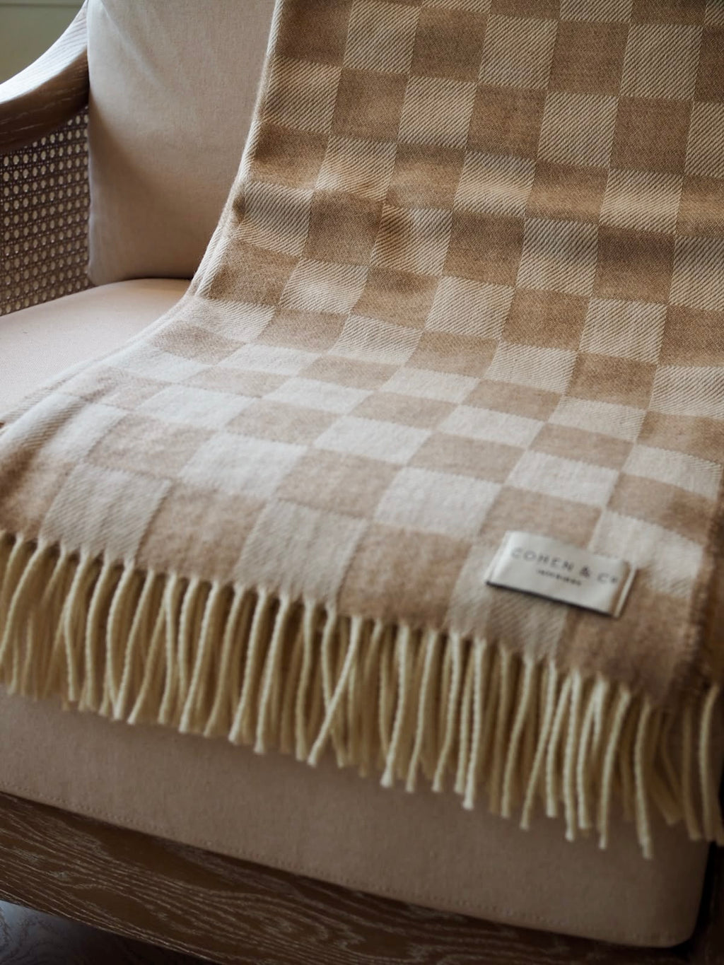 Erin Merino Lambswool Throw - Beige Check