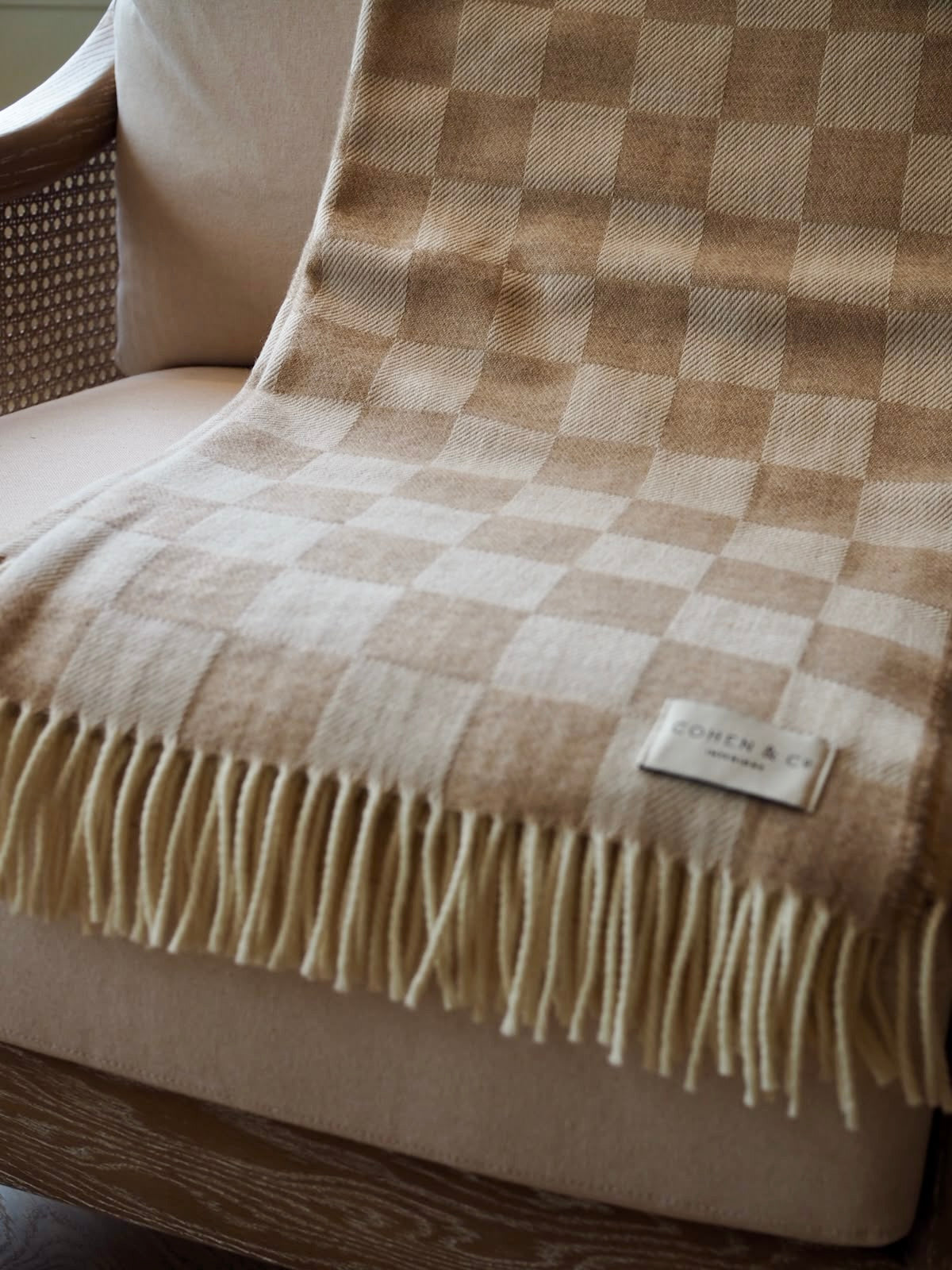 Erin Merino Lambswool Throw - Beige Check