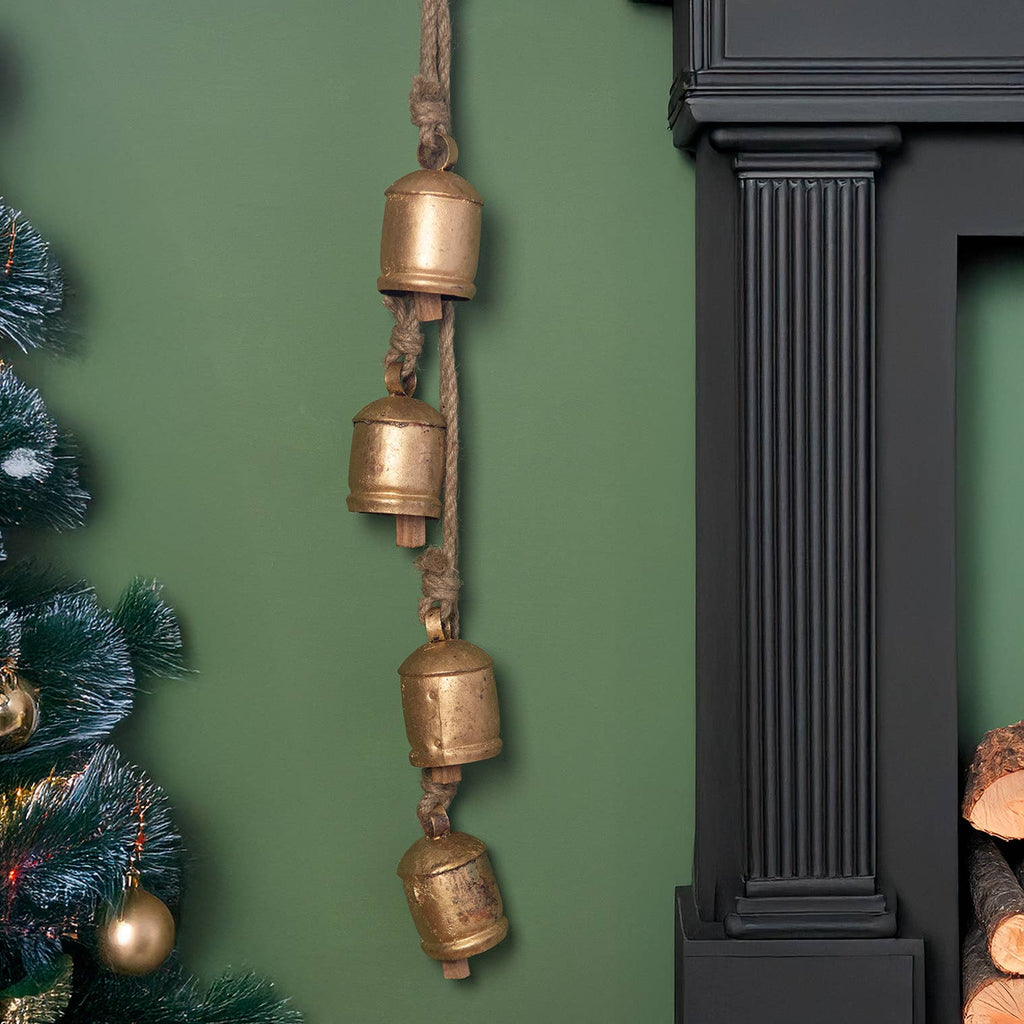 Four Vintage Bells on Rustic Rope