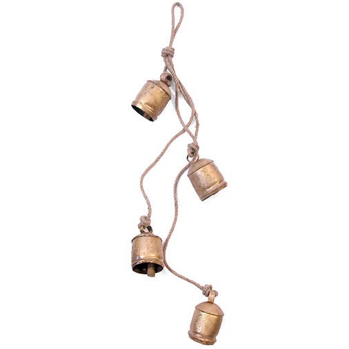 Four Vintage Bells on Rustic Rope