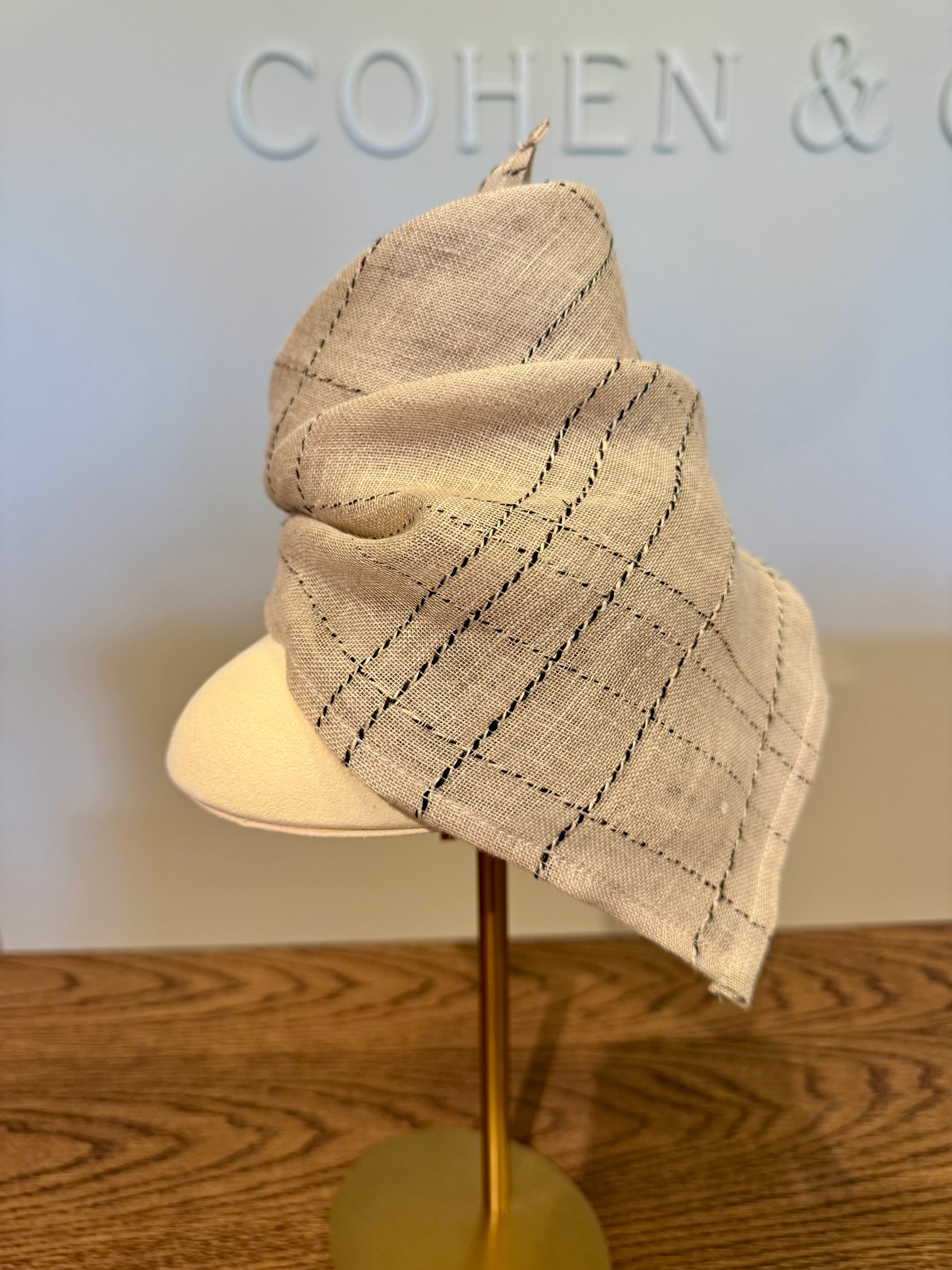 Clara Linen Neck Scarf - Natural, Twine check
