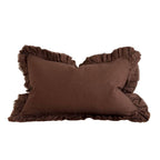 Hallie Ruffled Linen Cushion 50x30cm – Chocolate Brown