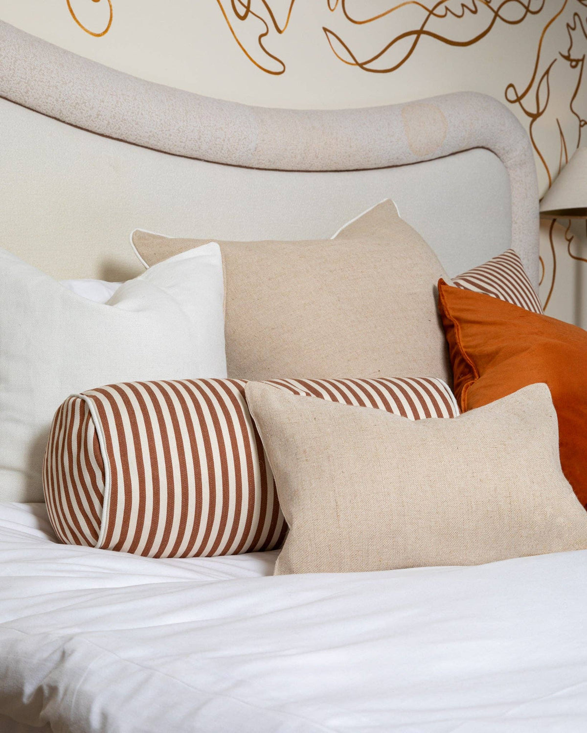 Rob Bolster Cushion | Rust & Ecru Stripes