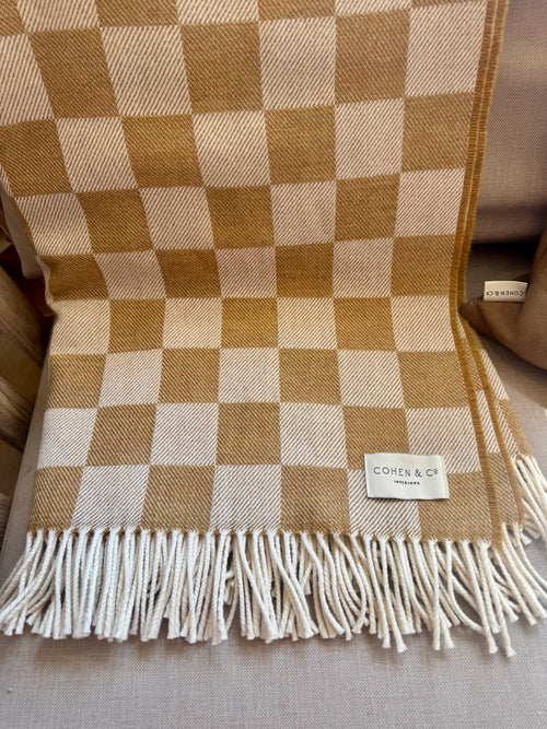 Cara Merino Lambswool Throw - Mustard Check