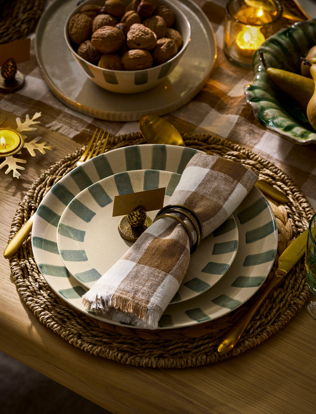 Lovatt Checked Napkins - Linen, Truffle, Set of 4