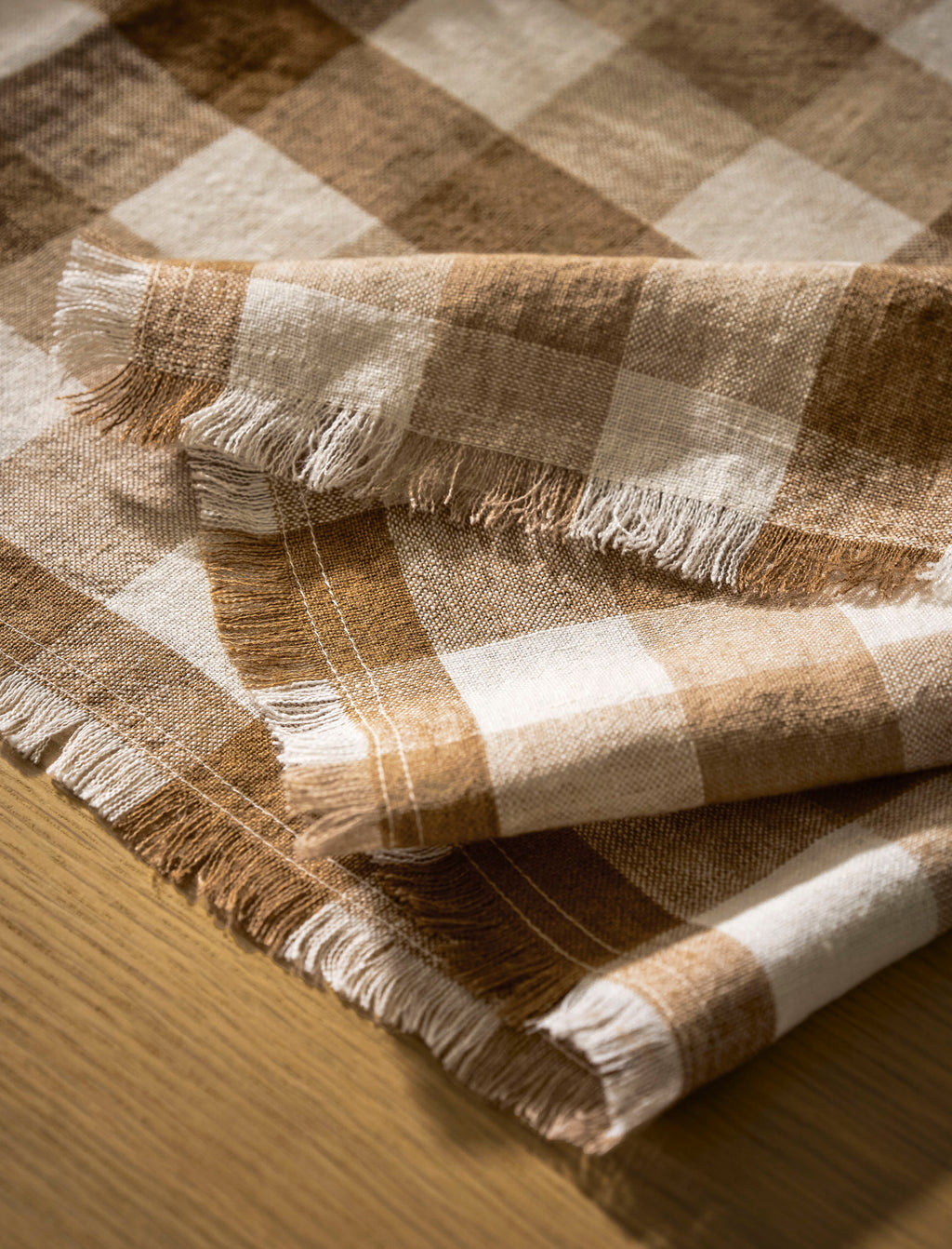 Lovatt Checked Table Runner - Linen, Truffle