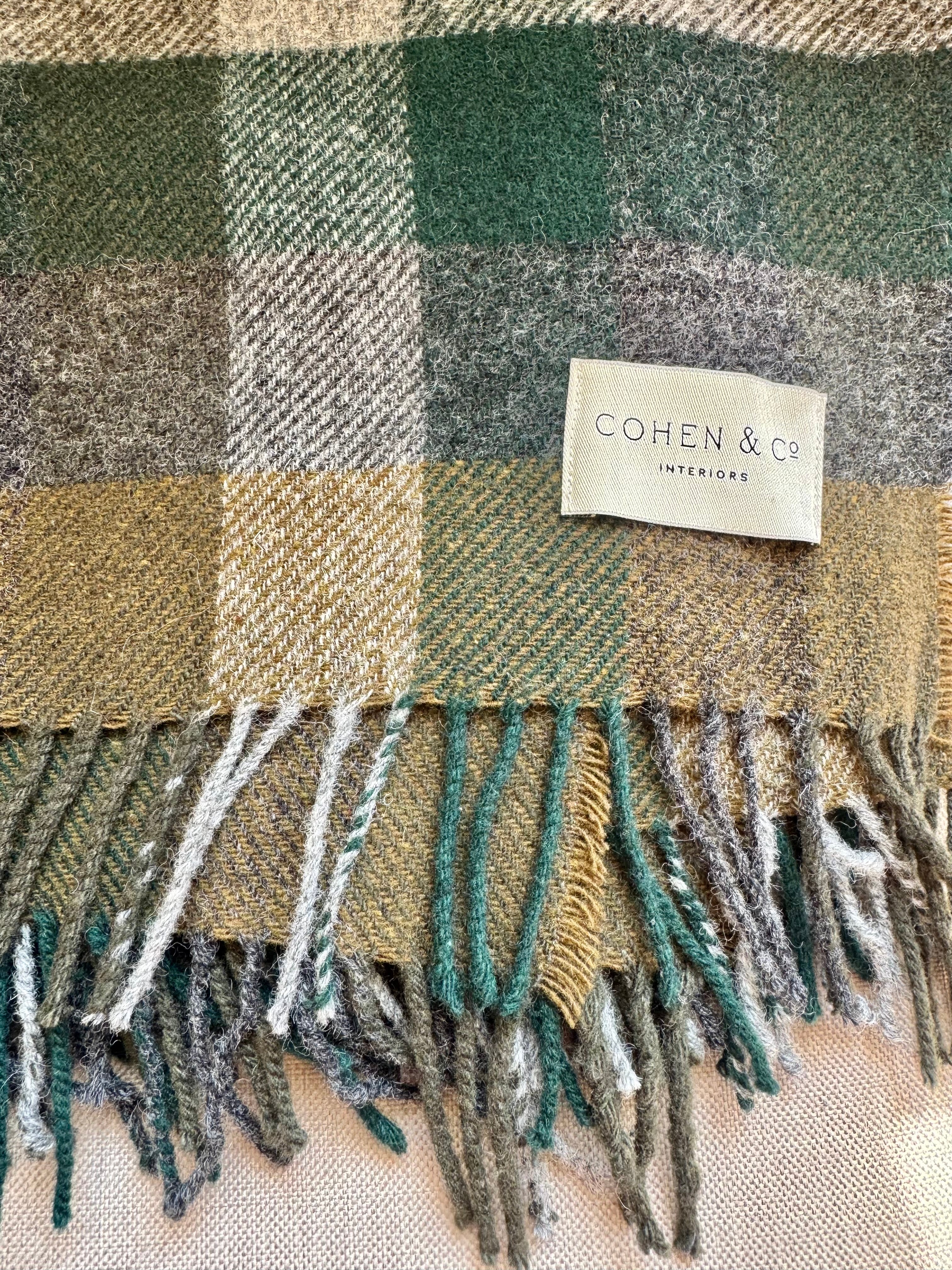 Reuben Merino Lambswool Throw - Green & Brown Check