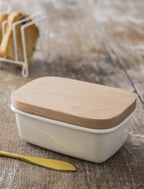 White Butter Dish - Wooden Lid
