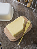 White Butter Dish - Wooden Lid