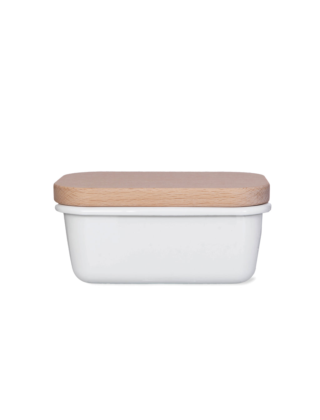 White Butter Dish - Wooden Lid