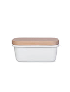 White Butter Dish - Wooden Lid