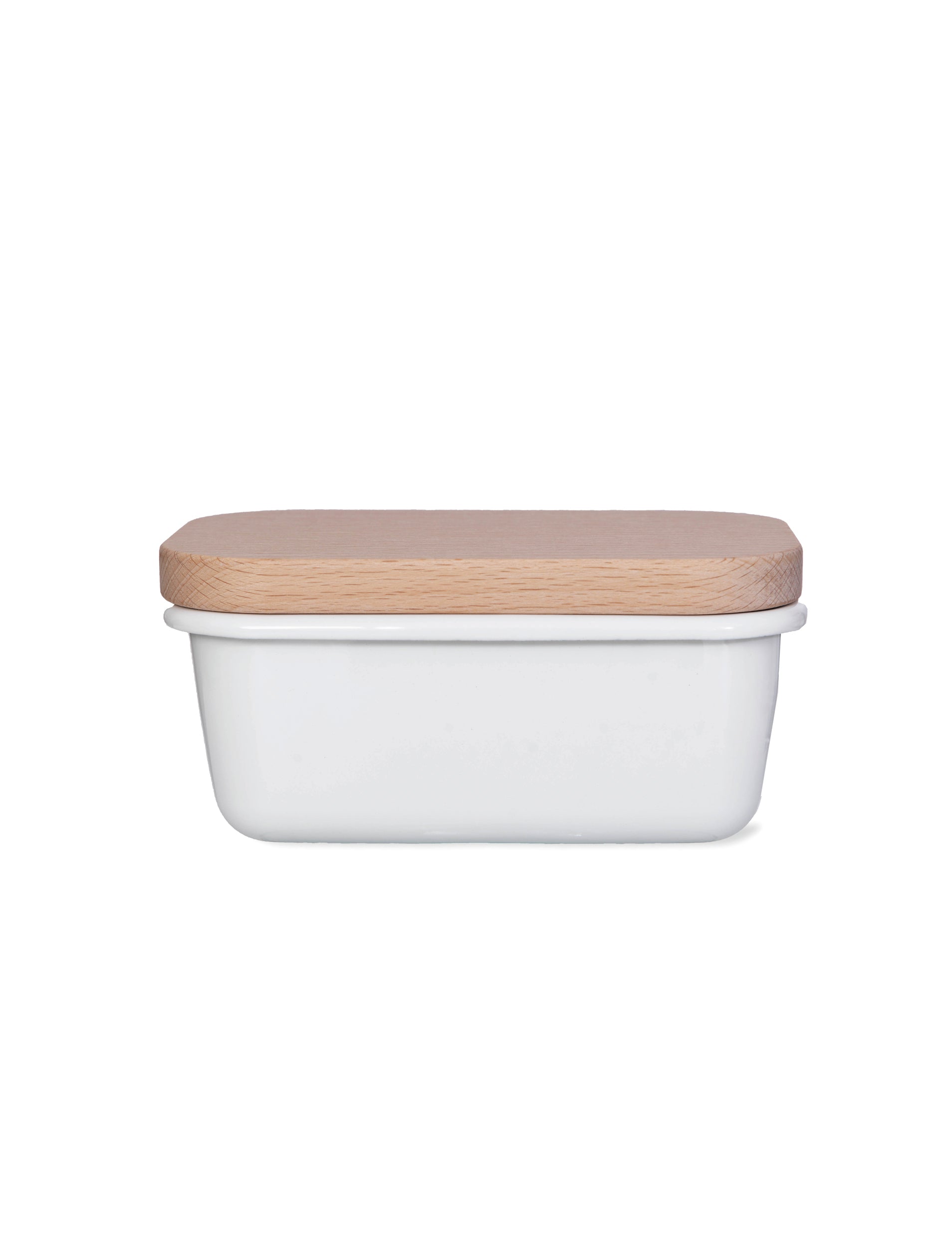 White Butter Dish - Wooden Lid