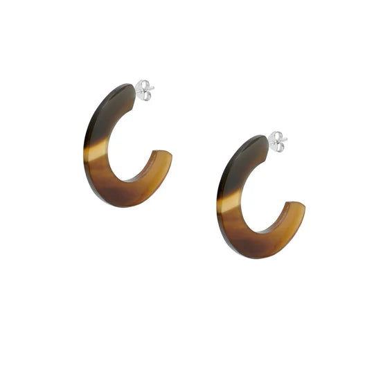 Branch - Brown Natural Buffalo Horn Flat Hoop Earrings