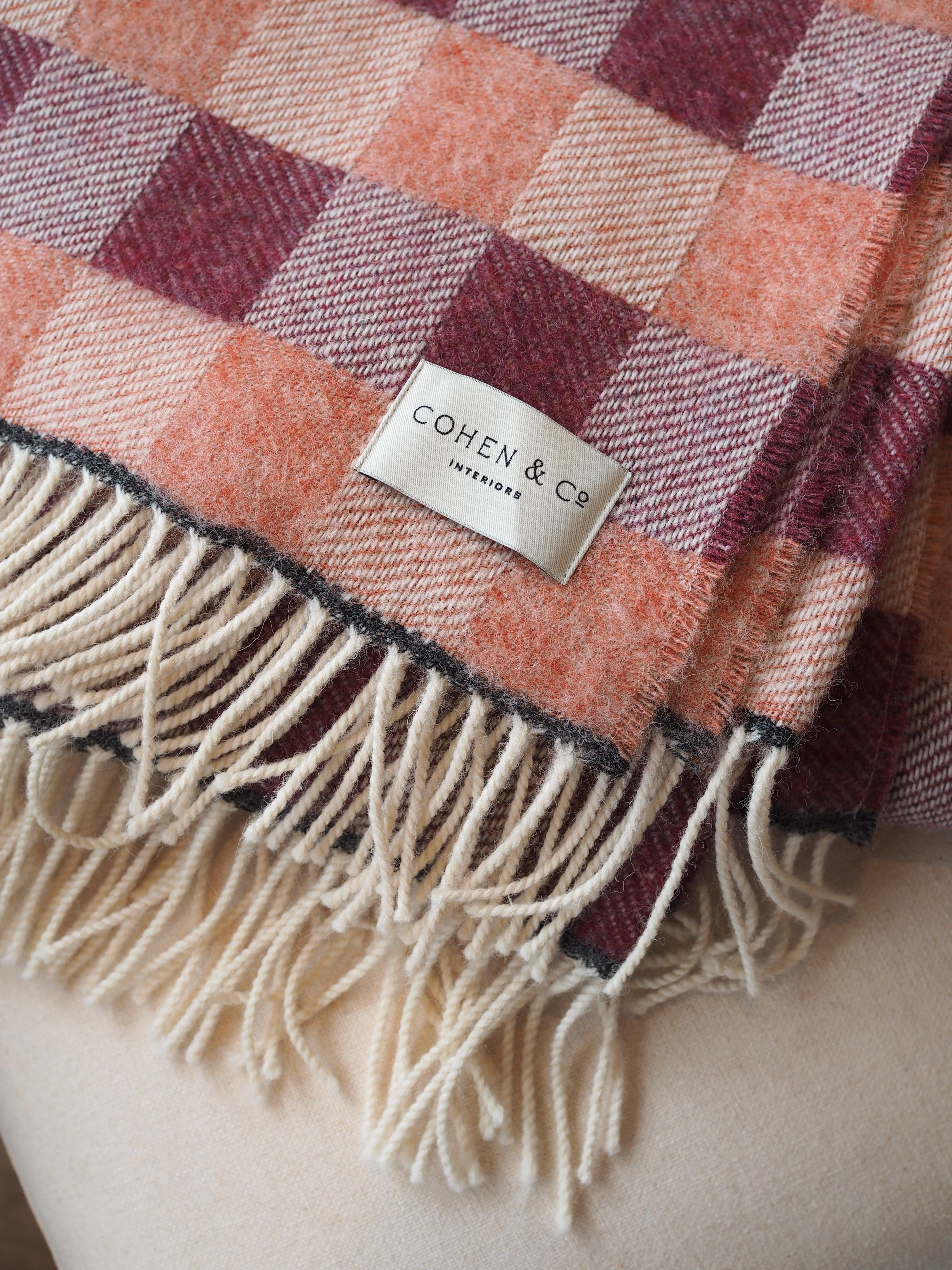 Darcie Merino Lambswool Throw - Red & Peach Check