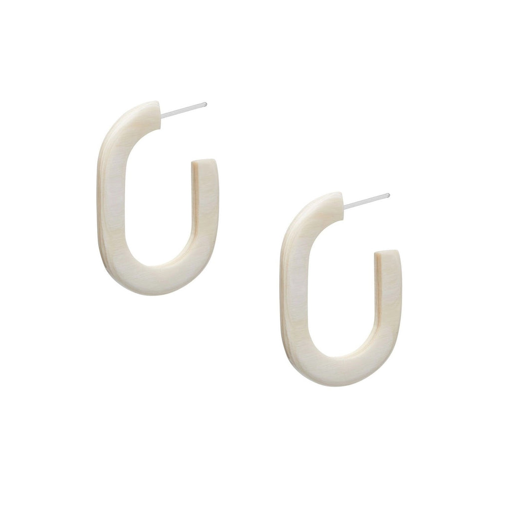 Branch - Elara Handmade White Oblong Natural Horn Hoop Earrings - Buffalo Horn