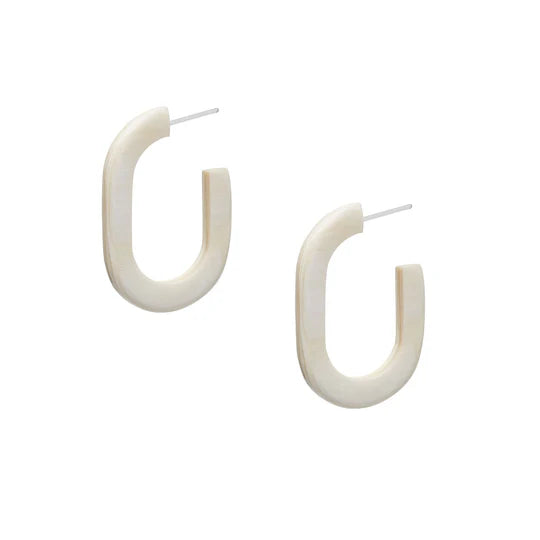 BRANCH - ELARA Handmade White Oblong Natural Horn Hoop Earrings - Buffalo Horn