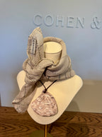 Clara Linen Neck Scarf - Natural, Twine check