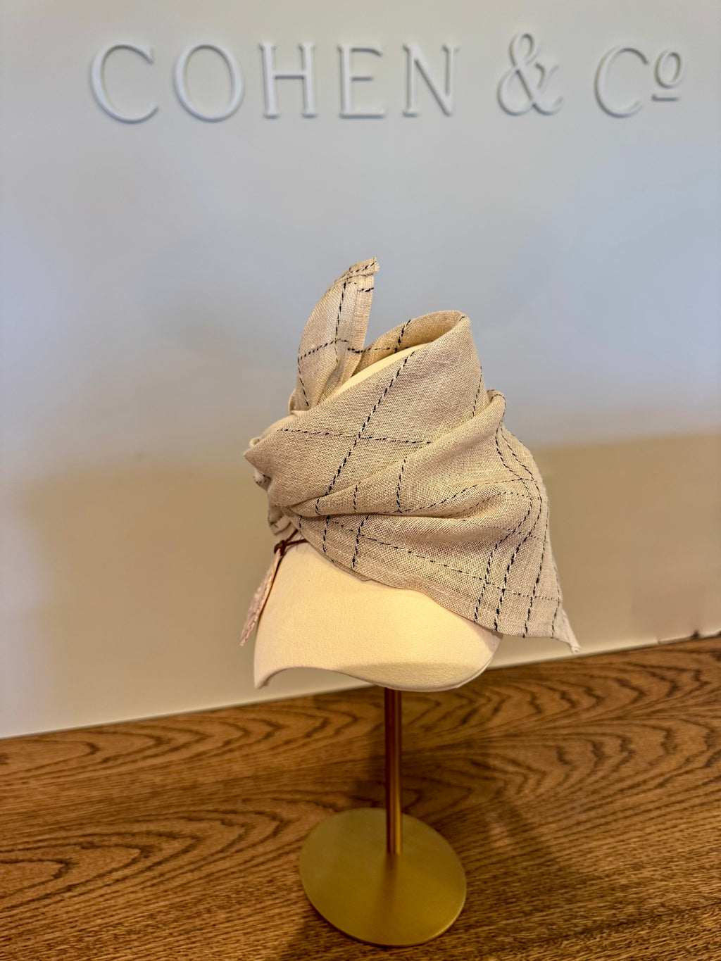 Clara Linen Neck Scarf - Natural, Twine check