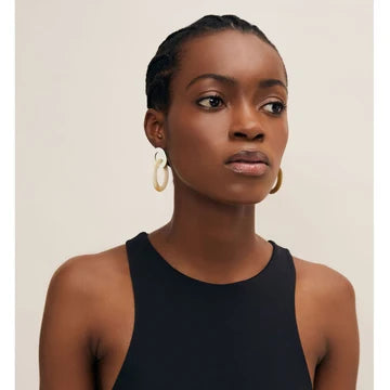 Branch - Handmade White Interlink Natural Horn Hoop Earrings - Buffalo Horn