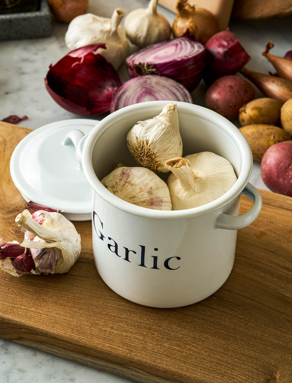 Enamel Garlic Store - White