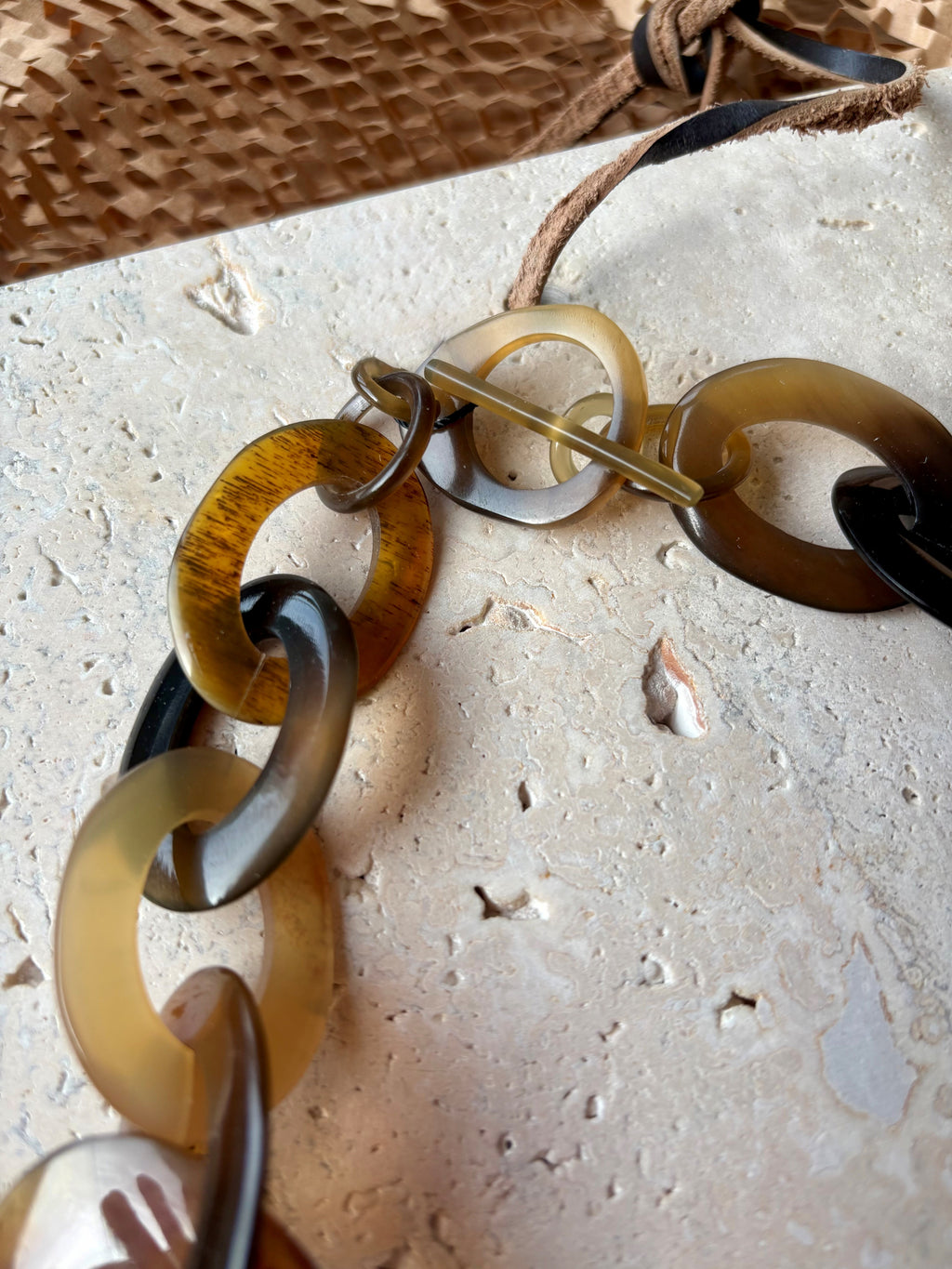 Branch - Brown Natural Rectangle Buffalo Horn Link Necklace