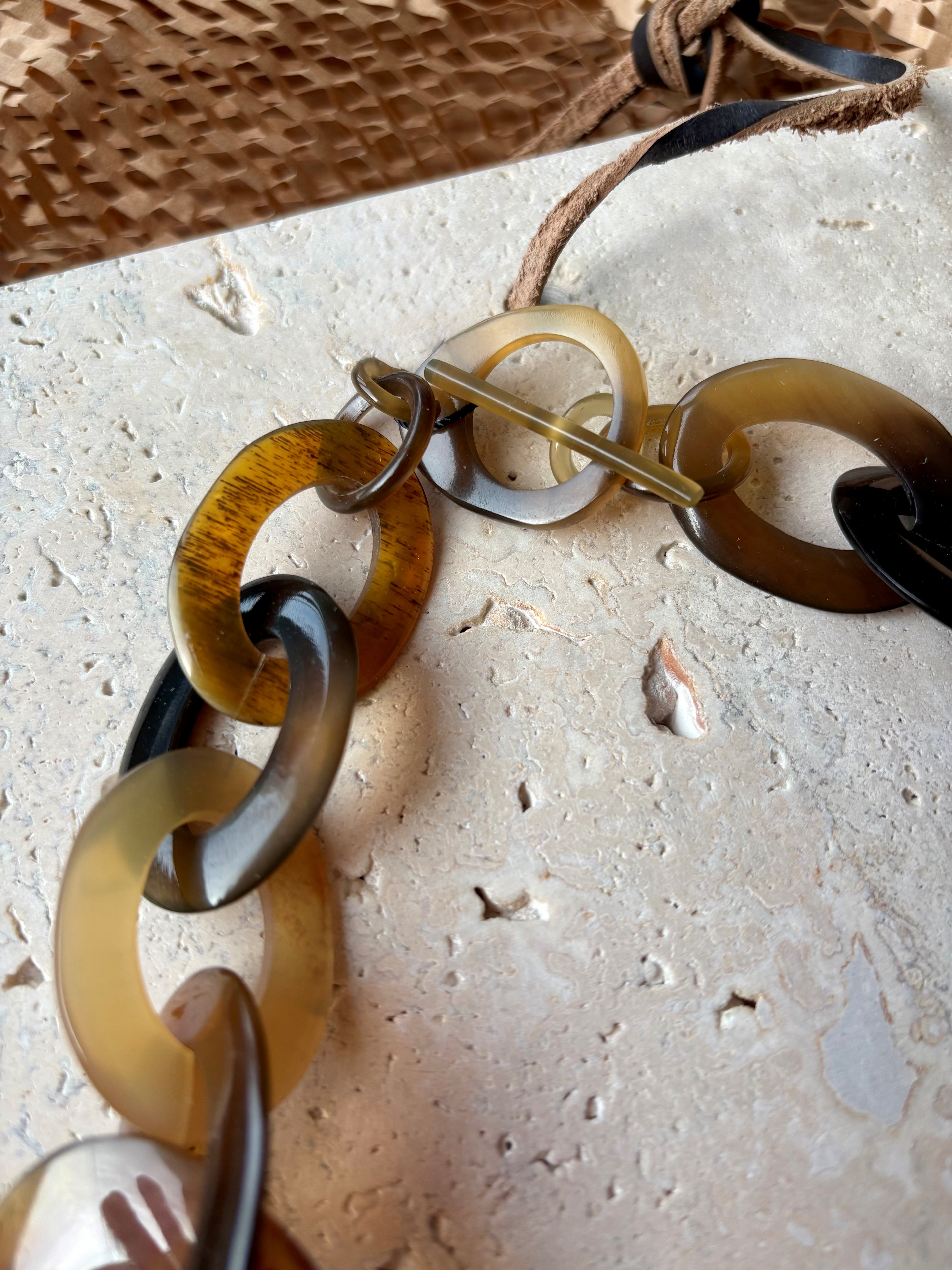 BRANCH - Brown Natural Rectangle Buffalo Horn Link Necklace