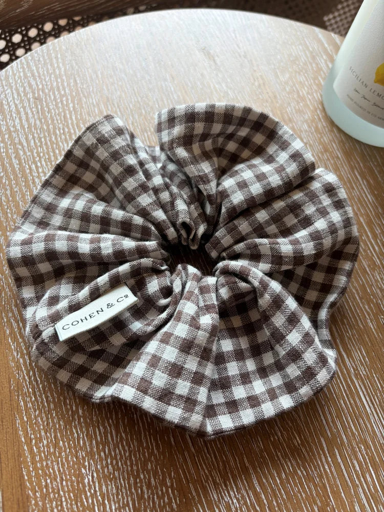 Ellen Linen Scrunchie - Chocolate Gingham