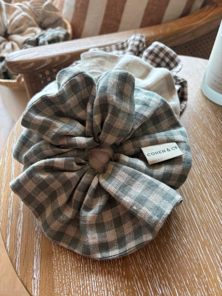Ellen Linen Scrunchie - Rosemary Check