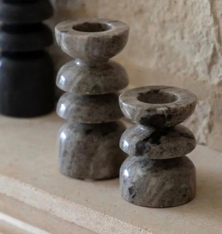 Marble Candle Holder Pair - Grey