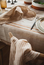 Gabrielle Linen Tablecloth - Brown Stripe
