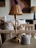 Brushed Brass Table Lamp with Rattan Shade - Rechargeable