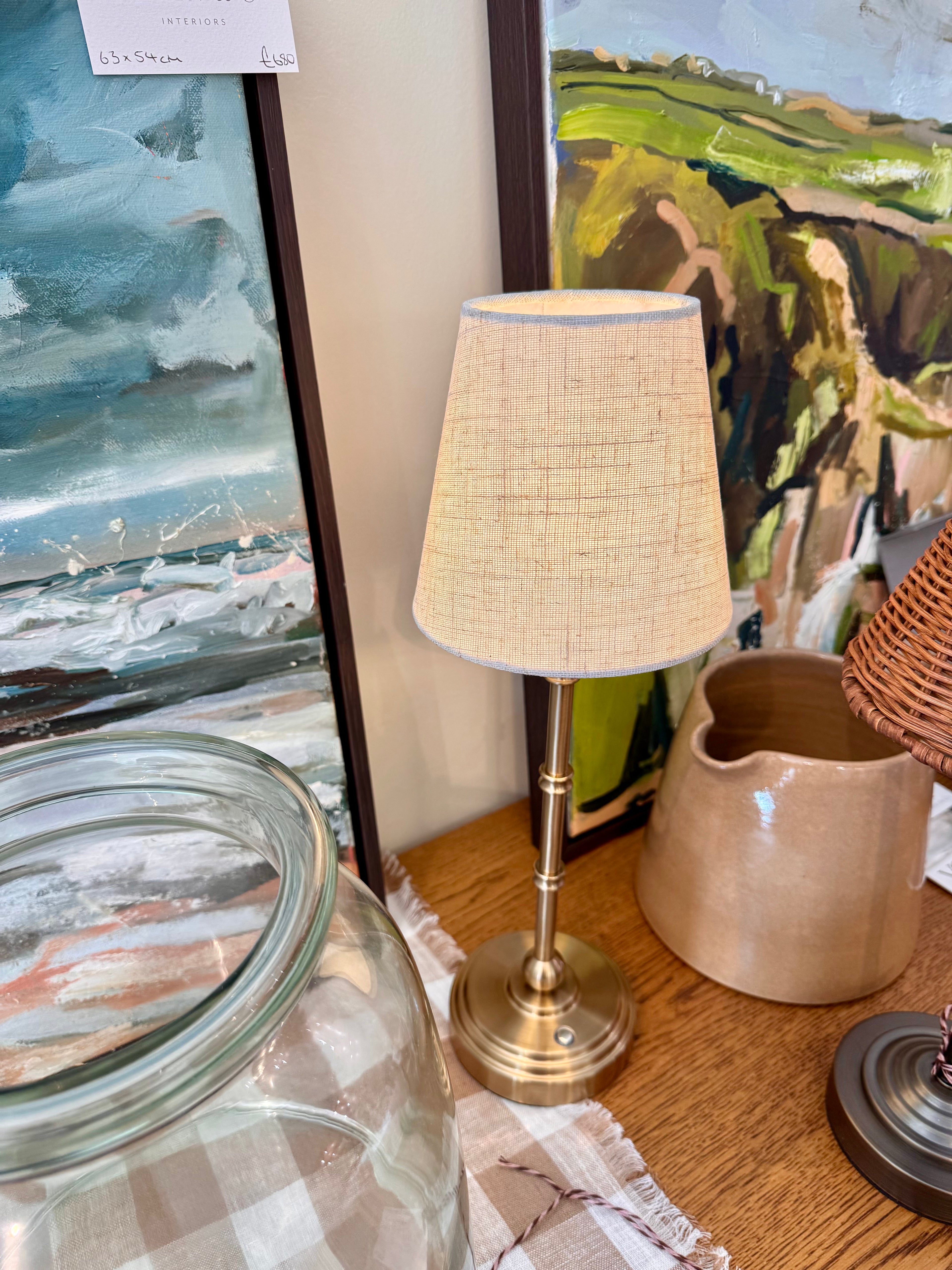 Brushed Brass Table Lamp with Linen Shade - Rechargeable