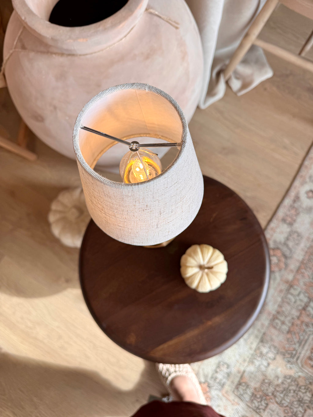 Brushed Brass Table Lamp with Linen Shade - Rechargeable